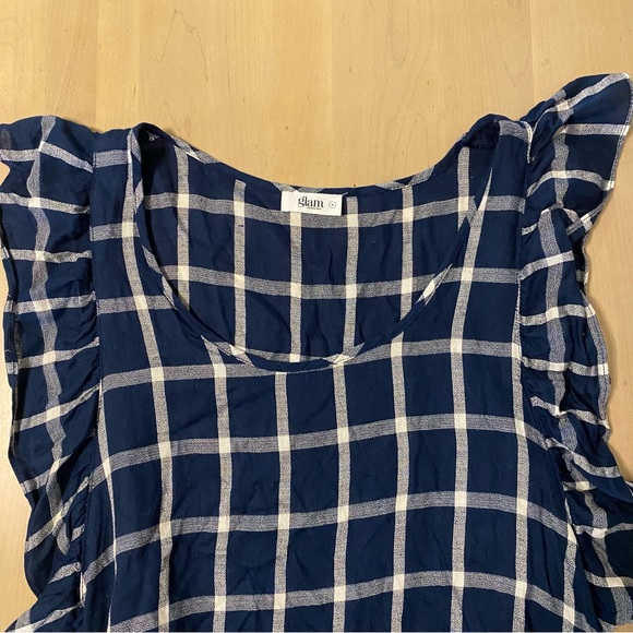 Glam Apparel Blue Shift Shirt Dress with Ruffled Arms - M - Picture 5 of 5